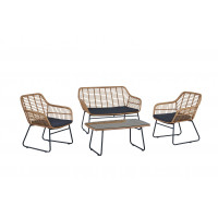 Manhattan Comfort OD-CV011-GY Antibes 2.0 Steel Rattan 4-Piece Patio Conversation Set with Cushions in Grey